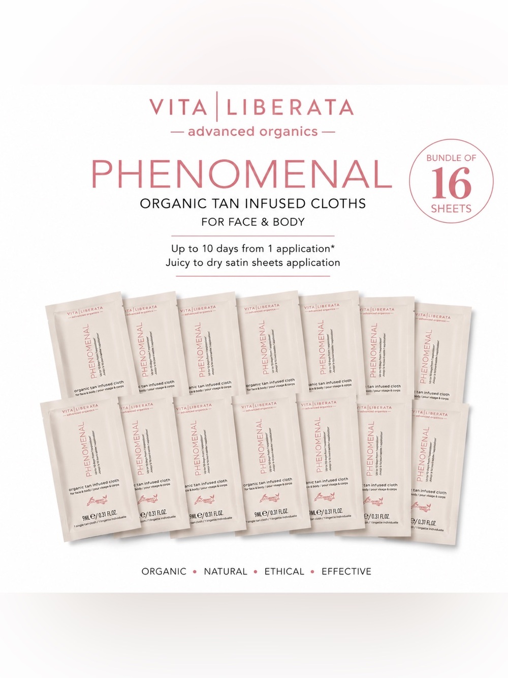 Vita Liberata Phenomenal Organic Tan Infused Cloths Bundle - 16 Sheets